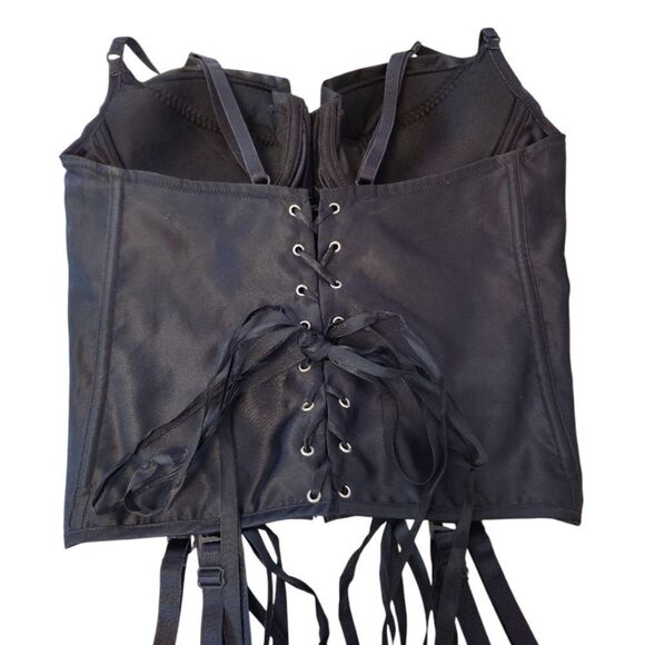 VTG Black Satin Shirley Of Hollywood Lace Up Corset with Garters 38B-D - Picture 14 of 15
